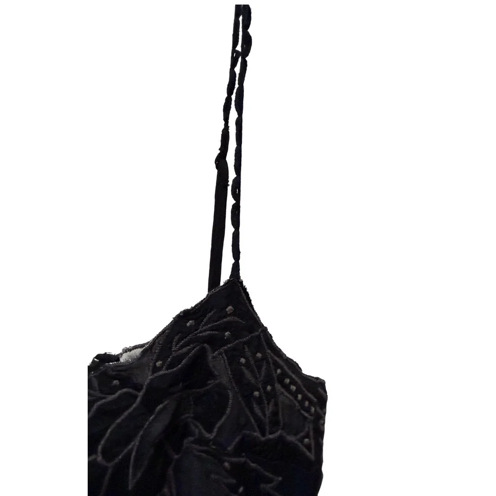 Free People Black Embroidered Beaded Gauze Mini Dress Boho Braided‎ Straps XS